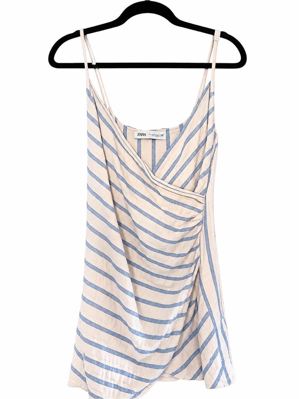 Zara Cream & Light Blue Striped Wrap-Front Slip Romper